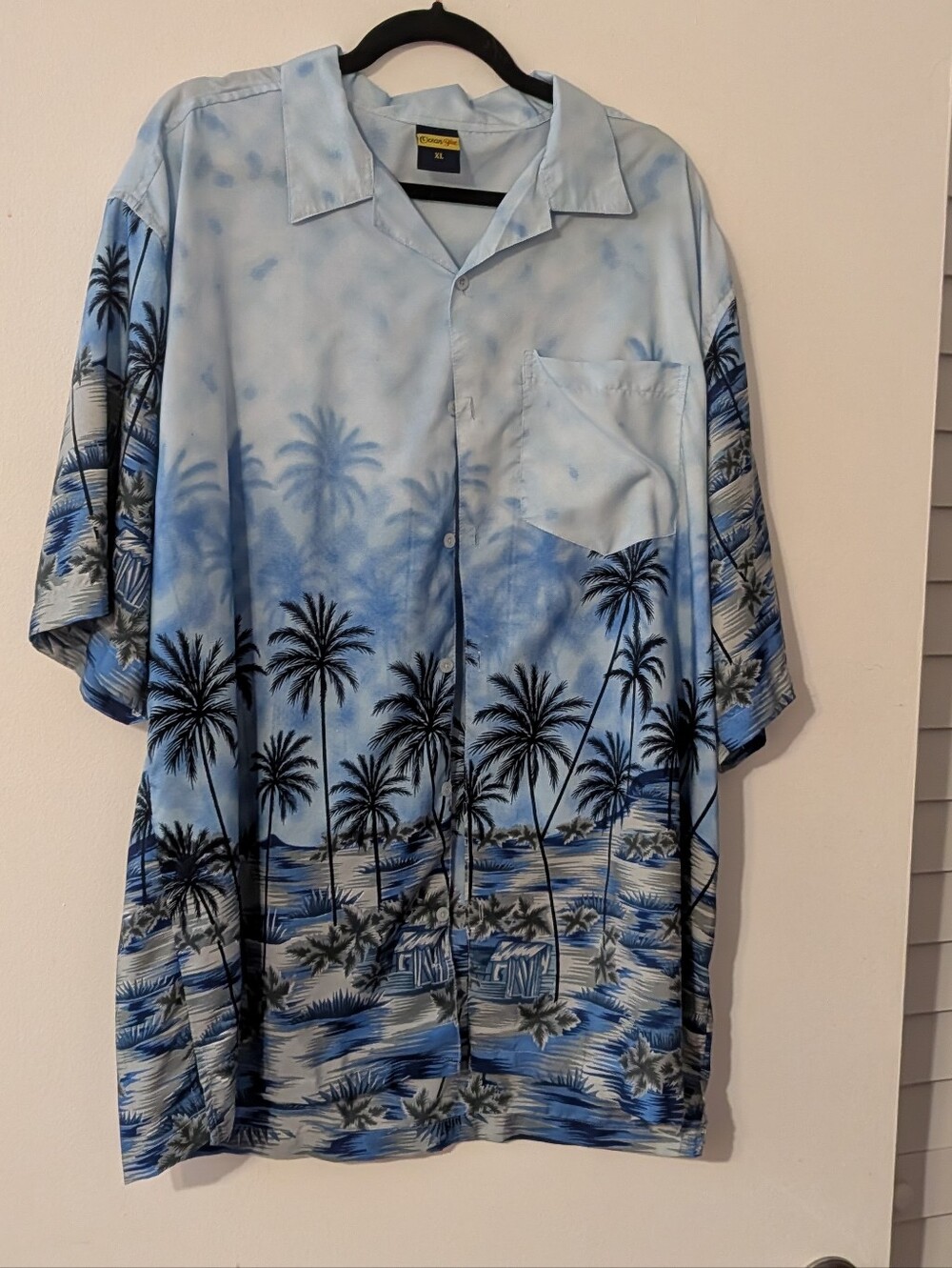Blue Hawaiian Shirt Palm-Print Short-Sleeve Camp Shirt